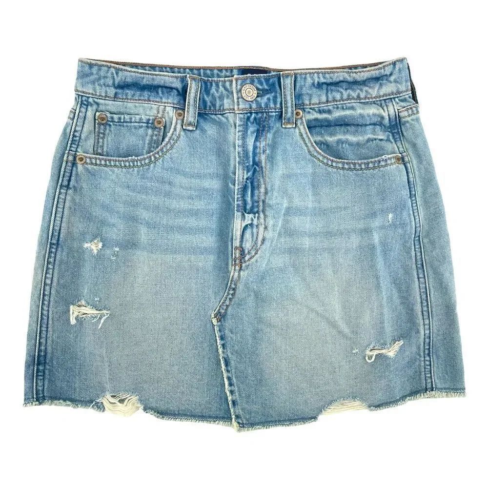 GAP Denim Girl’s High Rise Light Wash Destructed Denim Jean Skirt Size 14